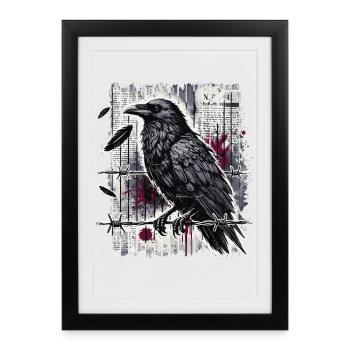 Raven on Barbed Wire - Gothic Dark Art - Framed poster (27 × 37 cm) - black - Front