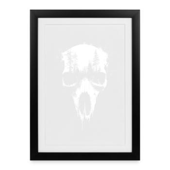 Hirsch Schädel Wald Exposition Gothic Surreale Grafik - Gerahmtes Poster (27 × 37 cm) - Schwarz - Vorne