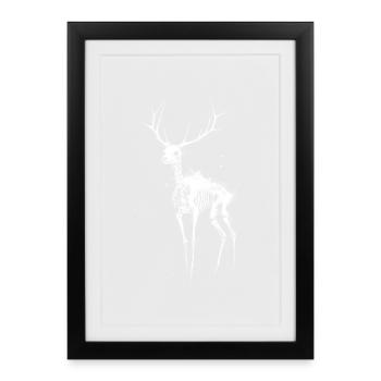 White Deer Skeleton Gothic Surreal Fantasy Graphic - Framed poster (27 × 37 cm) - black - Front