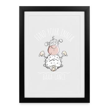 Yoga Mouton Dire Baaa-Lance Jeu de Mots - Affiche encadrée (27 × 37 cm) - noir - Devant