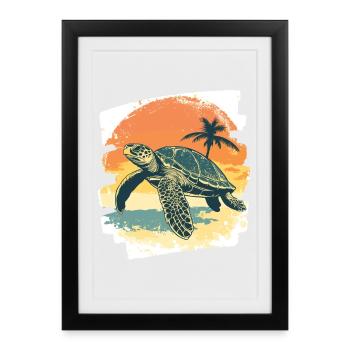 Tortue de mer rétro - Affiche encadrée (27 × 37 cm) - noir - Devant