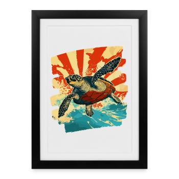 Tortue de mer rétro - Affiche encadrée (27 × 37 cm) - noir - Devant