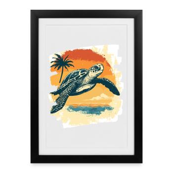 Tortue de mer rétro - Affiche encadrée (27 × 37 cm) - noir - Devant