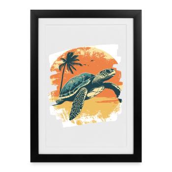 Tortue de mer rétro - Affiche encadrée (27 × 37 cm) - noir - Devant
