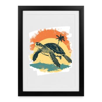 Tortue de mer rétro - Affiche encadrée (27 × 37 cm) - noir - Devant