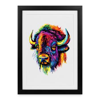 Bison, Bison, Bovins sauvages, Bison, Bison d’Amérique - Affiche encadrée (27 × 37 cm) - noir - Devant