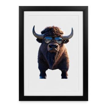 Bison Bison d'Amérique Bovins sauvages Buffles Bisons d'Amérique - Affiche encadrée (27 × 37 cm) - noir - Devant
