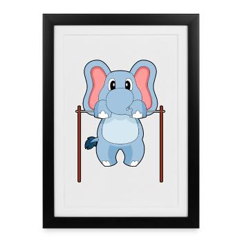 Eléphant Bodybuilder Tractions Musculation - Affiche encadrée (27 × 37 cm) - noir - Devant