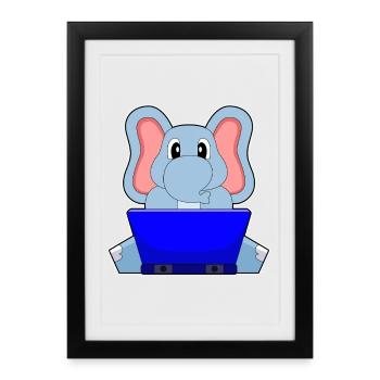 Ordinateur portable éléphant - Affiche encadrée (27 × 37 cm) - noir - Devant
