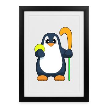 Penguin Bâton de Hockey sur Gazon - Affiche encadrée (27 × 37 cm) - noir - Devant