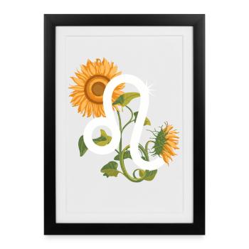 Signe du zodiaque Lion - Tournesol Astrologie Cadeau - Affiche encadrée (27 × 37 cm) - noir - Devant