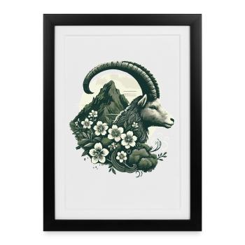 Signe du zodiaque Capricorne - Chèvre de montagne Astrologie - Affiche encadrée (27 × 37 cm) - noir - Devant
