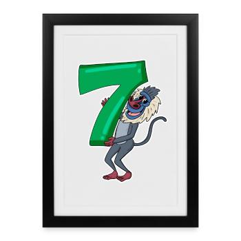 Motif Singe 7ème Anniversaire - Sept ans - Affiche encadrée (27 × 37 cm) - noir - Devant