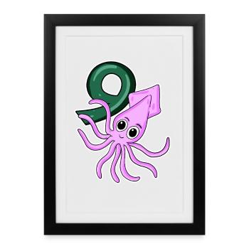 Motif 9ème Anniversaire Calmar - 9 ans - Affiche encadrée (27 × 37 cm) - noir - Devant