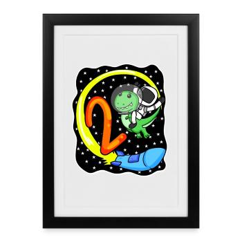2 Motif d’anniversaire astronaute - Deux ans - Affiche encadrée (27 × 37 cm) - noir - Devant