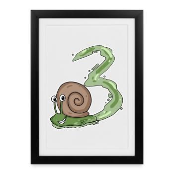 Three 3 - Number 3 - Number 3 Birthday Snail - Framed poster (27 × 37 cm) - black - Front