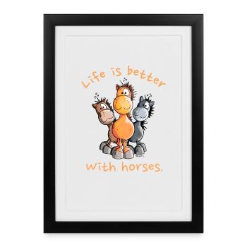La vie est meilleure avec les chevaux Pferde Cartoon - Affiche encadrée (27 × 37 cm) - noir - Devant