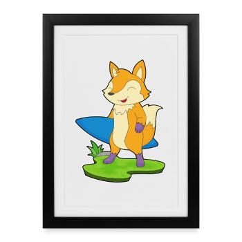 Fox Surfing Surfboard Summer - Framed poster (27 × 37 cm) - black - Front