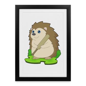 Hedgehog Cricket Cricket Bat - Framed poster (27 × 37 cm) - black - Front