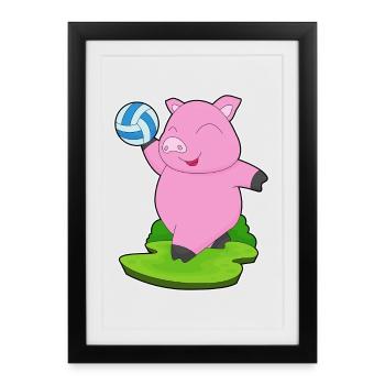 Pig Volleyball Player Volleyball - Framed poster (27 × 37 cm) - black - Front