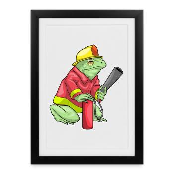 Frog pompier extincteur Pompier Pompier - Affiche encadrée (27 × 37 cm) - noir - Devant