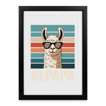 Papa Alpaka Dad Lustig Lama Vatertagsgeschenk - Gerahmtes Poster (27 × 37 cm) - Schwarz - Vorne