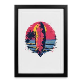 Planche de surf Synthwave - Affiche encadrée (27 × 37 cm) - noir - Devant