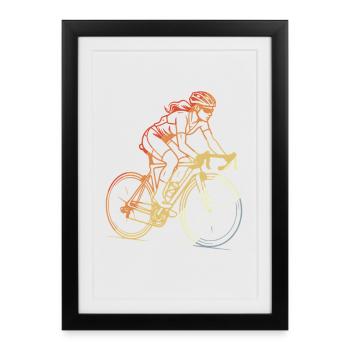 Rétro femme cycliste dessin au trait - Affiche encadrée (27 × 37 cm) - noir - Devant