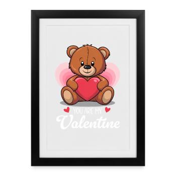 Ours en peluche mignon avec cœur – Saint-Valentin - Affiche encadrée (27 × 37 cm) - noir - Devant