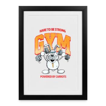 Hare To be Strong Krafttraining Hase Spruch - Gerahmtes Poster (27 × 37 cm) - Schwarz - Vorne