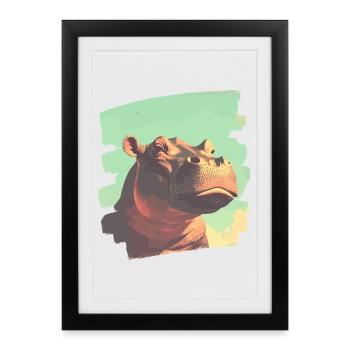 Hippopotame Rétro - Affiche encadrée (27 × 37 cm) - noir - Devant