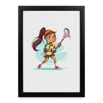 Cartoon Lacrosse Girl - Framed poster (27 × 37 cm) - black - Front
