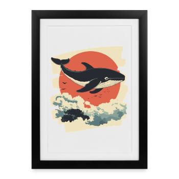 Baleine Rétro - Affiche encadrée (27 × 37 cm) - noir - Devant