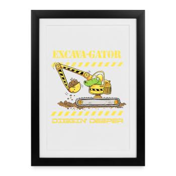 Amusant chantier excavatrice crocodile dire jeu de mots - Affiche encadrée (27 × 37 cm) - noir - Devant