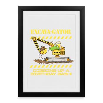 Construction Site Excavator Crocodile Saying Pun - Framed poster (27 × 37 cm) - black - Front