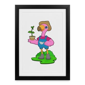 Flamingo Farmer Seedling Farm - Framed poster (27 × 37 cm) - black - Front