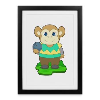 Monkey Bowling Boule de bowling - Affiche encadrée (27 × 37 cm) - noir - Devant