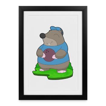 Taupe Bowling Boule de bowling - Affiche encadrée (27 × 37 cm) - noir - Devant