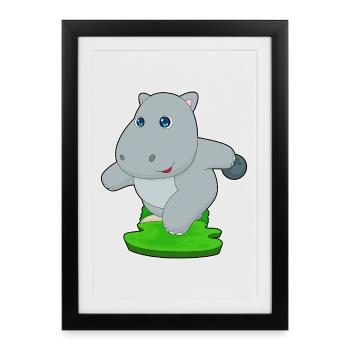 Hippo Bowling Boule de bowling - Affiche encadrée (27 × 37 cm) - noir - Devant