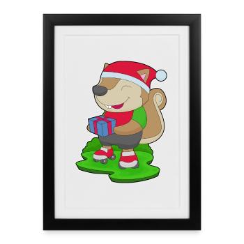 Patins à roulettes de Noël Squirrel - Affiche encadrée (27 × 37 cm) - noir - Devant
