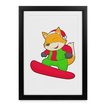 Fox Noël Snowboard - Affiche encadrée (27 × 37 cm) - noir - Devant