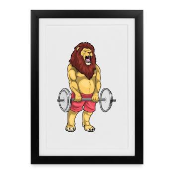 Lion Bodybuilder Barbell Bodybuilding - Affiche encadrée (27 × 37 cm) - noir - Devant