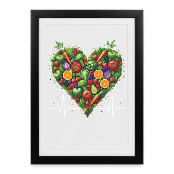 Cœur sain Fruit & Veggie Illustration - Affiche encadrée (27 × 37 cm) - noir - Devant