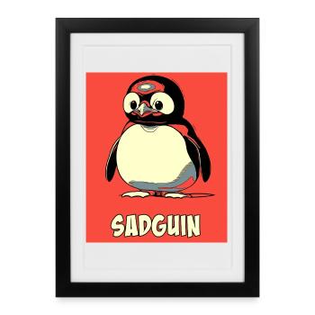 SADGUIN triste pingouin style bande dessinée - Affiche encadrée (27 × 37 cm) - noir - Devant