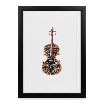 Artistic violin with floral pattern - Framed poster (27 × 37 cm) - black - Front