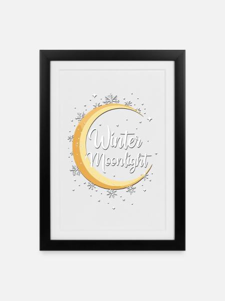 Winter Mondschein-Zauber - Gerahmtes Poster (27 × 37 cm) - Schwarz
