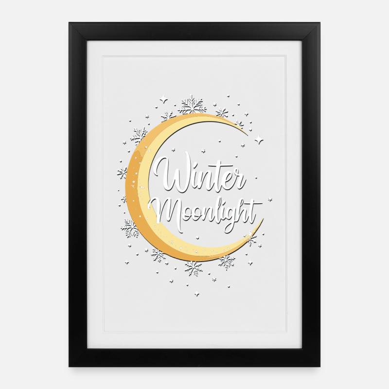 Winter Mondschein-Zauber - Gerahmtes Poster (27 × 37 cm) - Schwarz