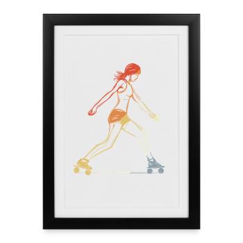Patineuse en trottinette - Affiche encadrée (27 × 37 cm) - noir - Devant