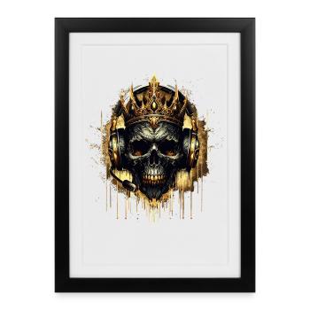 Golden Gaming Skull with Crown and Headset - Framed poster (27 × 37 cm) - black - Front
