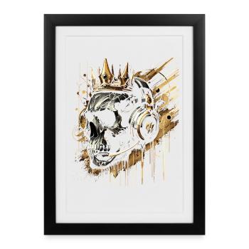 Crâne de joueur avec casque Crown Doré - Affiche encadrée (27 × 37 cm) - noir - Devant